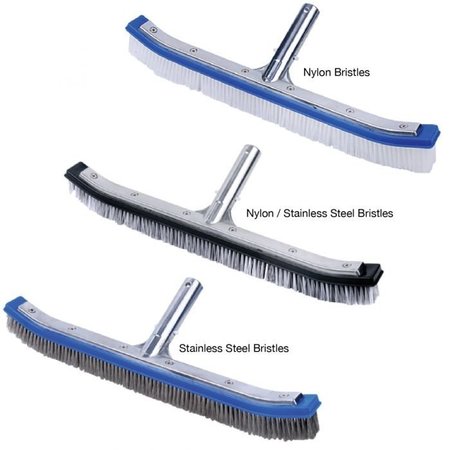 KEMP USA 18" Curved Aluminum Back Pool Brushes - Nylon/Steel 21-001-18-NYL-STL